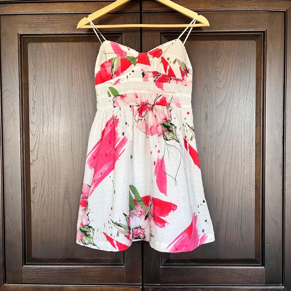 JOHNNY MARTIN Strapless Fit and Flare Mini Dress‎ Womens Sz S Floral Coquette